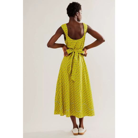 New Free People Sweet Hearts Floral Midi Dress $168 MEDIUM Citronella Chartreuse - Picture 5 of 8